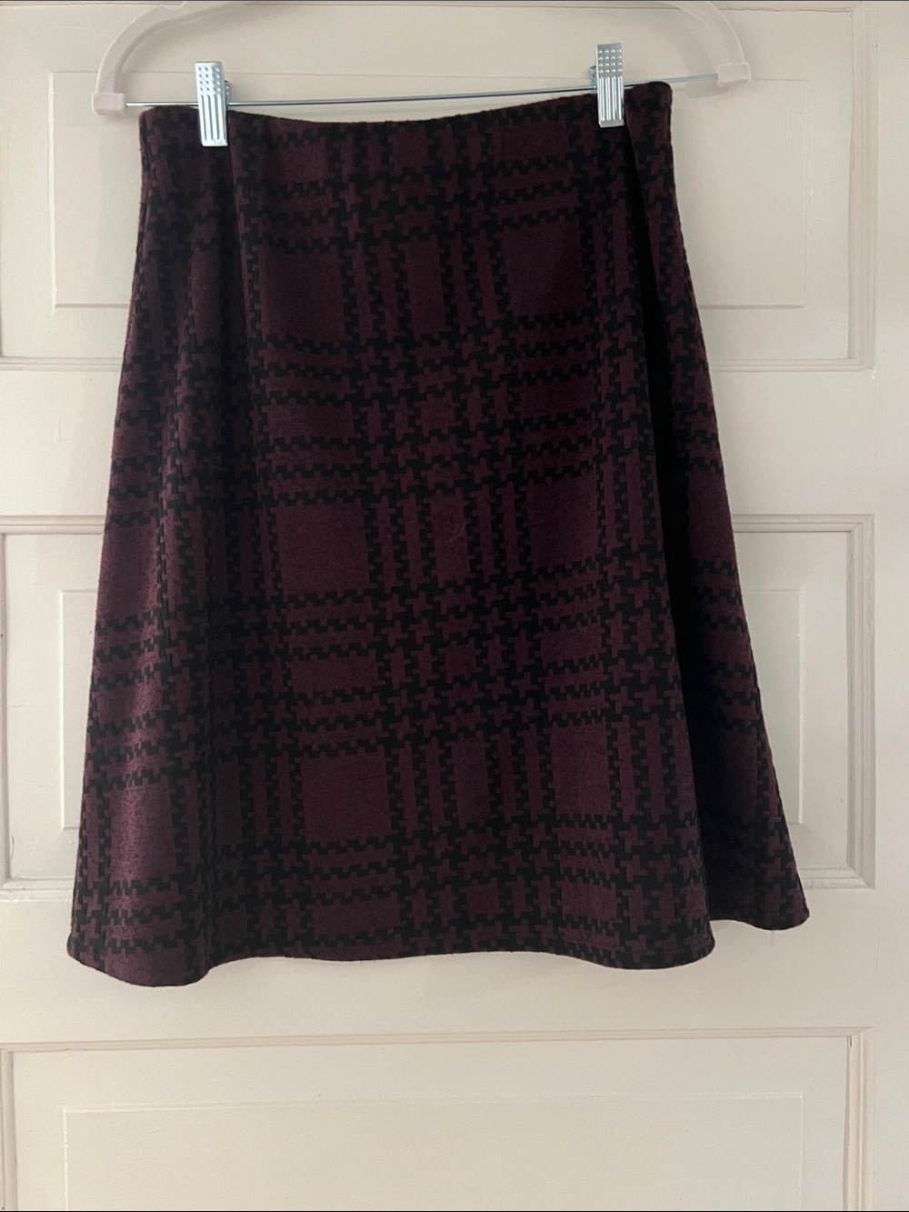 Margaret M Burgundy and Black Plaid A-Line Skirt